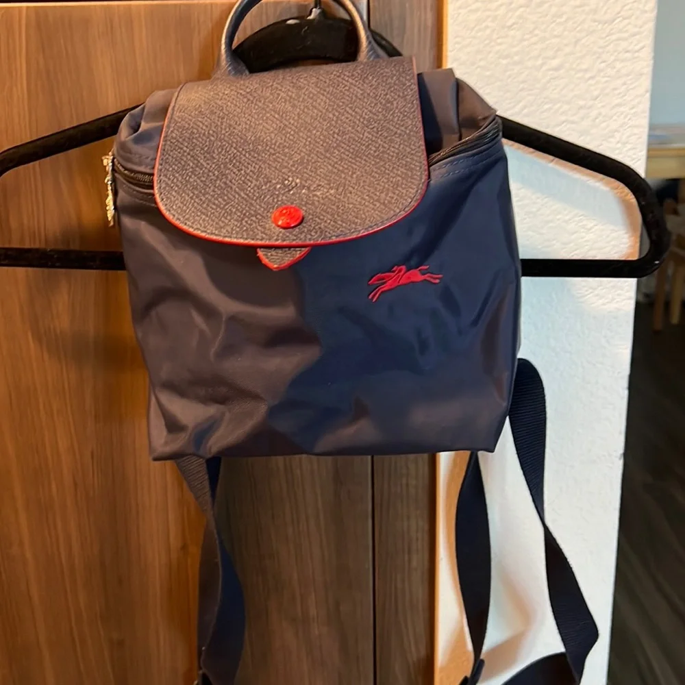 Longchamp Le Pliage Navy and Brown Leather Trim Small Backpack Longchamp Medium Le Pliage Backpack (Women) | Nordstrom main image 3